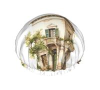 Cuffia da doccia riutilizzabile da donna, con ramo d'ulivo romano e ramo di ulivo antico e greco, cappello da bagno a doppio strato impermeabile, essenziale per il trattamento dei