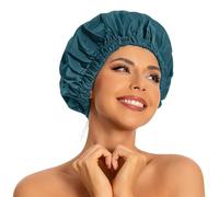 Cuffia da doccia riutilizzabile da donna, grande, impermeabile, impermeabile, lavabile, con fascia elastica per capelli lunghi, trecce (zircone blu)