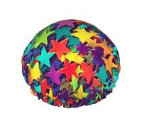 Cuffia da doccia riutilizzabile da donna, impermeabile, a doppio strato, con molte stelle, per saloni termali, grandi dimensioni, per tutte le lunghezze di capelli