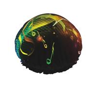 Cuffia da doccia riutilizzabile da donna, impermeabile, a doppio strato, con note musicali colorate, per saloni spa, grandi dimensioni per tutte le lunghezze di capelli