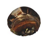 Cuffia da doccia riutilizzabile da donna, impermeabile, a doppio strato, con orsetti carini che giocano sull'albero, cappello da doccia per donne, spa salone, grandi dimensioni per tutte le lunghezze