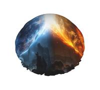 Cuffia da doccia riutilizzabile da donna, impermeabile, a doppio strato, con pianeti antincendio e acqua, cappello da doccia per donne, spa e salone, di grandi dimensioni per tutte le lunghezze di