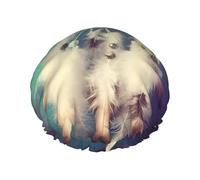 Cuffia da doccia riutilizzabile da donna, impermeabile, a doppio strato, con piume e acchiappasogni, per saloni termali, grandi dimensioni, per tutte le lunghezze di capelli