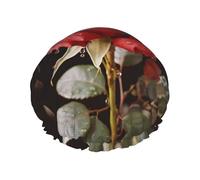 Cuffia da doccia riutilizzabile da donna, impermeabile, a doppio strato, con rose rosse e amore, per saloni termali, grandi dimensioni per tutte le lunghezze di capelli