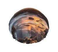 Cuffia da doccia riutilizzabile da donna, impermeabile, a doppio strato, per capelli al tramonto, nuvole, costa, hawaii, per saloni termali, grandi dimensioni, per tutte le lunghezze di capelli