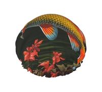 Cuffia da doccia riutilizzabile da donna, impermeabile, a doppio strato, per capelli da bagno, con pesce volante, per donne, spa, saloni di grandi dimensioni, per tutte le lunghezze di capelli