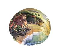 Cuffia da doccia riutilizzabile da donna, impermeabile, a doppio strato, per capelli da bagno, paesaggi marini, per saloni termali, grandi dimensioni per tutte le lunghezze di capelli