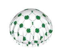 Cuffia da doccia riutilizzabile da donna St-Patrick-Day-Green-Grass Doppia fascia elastica impermeabile per capelli da bagno Cappello con orlo elasticizzato