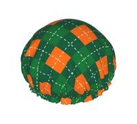 Cuffia da doccia riutilizzabile da donna St-Patrick-Day-Green-Orange-Plaid Doppia fascia elastica impermeabile Cappello da bagno per capelli Cappello per capelli con orlo elasticizzato