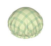 Cuffia da doccia riutilizzabile da donna St-Patrick-Day-Green-Plaid Doppia fascia elastica impermeabile Cappello da bagno per capelli Cappello per capelli con orlo elasticizzato
