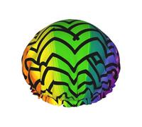 Cuffia da doccia riutilizzabile per donne e uomini, grande, impermeabile, lavabile, con motivo arcobaleno Gay Pride, fascia elastica a doppio strato, per capelli lunghi, trecce