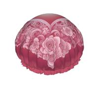 Cuffia da doccia romantica con stampa a cuore con elastico e riutilizzabile per capelli lunghi e corti, cuffia per capelli a doppio strato