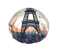 Cuffia da doccia romantica Parigi Eiffel a doppio strato impermeabile da donna, riutilizzabile con fascia elastica, mantiene i capelli asciutti per la doccia e la cura della pelle