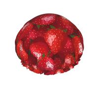 Cuffia da doccia rossa con stampa fragola, riutilizzabile, doppio strato, con fascia elastica, perfetta per casa, spa, hotel e viaggi