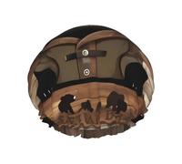Cuffia da doccia rustica con stampa orso, doppio strato, con fascia elastica, ideale per casa, spa, hotel e viaggi