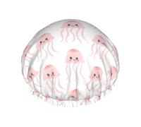 Cuffia da doccia, simpatica cuffia da doccia rosa chiaro medusa per donna, riutilizzabile, impermeabile, cuffia per capelli per doccia, fascia elastica a doppio strato, tappi da bagno per capelli