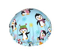 Cuffia da doccia Simpatico pinguino con fiocco di neve Cuffia da bagno Cuffia per capelli impermeabile Cuffia da doccia leggera a doppio strato per donna Uomo Bambini Adolescenti