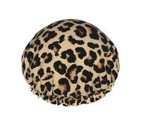 Cuffia da doccia, stampa leopardata, 1 cuffia da doccia da donna, riutilizzabile, impermeabile, cuffia per capelli per doccia, doppio strato, fascia elastica per capelli lunghi