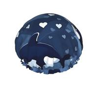 Cuffia da doccia stampata Blue Killer Whale, riutilizzabile, appositamente progettata per i capelli lunghi delle donne, struttura a doppio strato, adatta per il bagno.