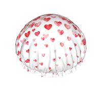 Cuffia da doccia stampata con cuori rossi che cadono, copertura per capelli a doppio strato per il bagno, copricapo riutilizzabile per capelli lunghi