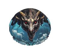 Cuffia da doccia stampata con drago volante, riutilizzabile, appositamente progettata per i capelli lunghi delle donne, struttura a doppio strato, adatta per il bagno.