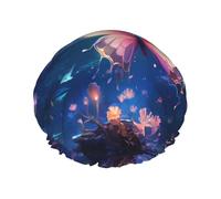 Cuffia da doccia stampata con farfalla volante, riutilizzabile, appositamente progettata per i capelli lunghi delle donne, struttura a doppio strato, adatta per il bagno.