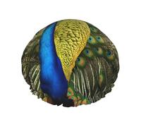 Cuffia da doccia stampata con piuma di pavone, protezione per capelli a doppio strato per la cura del viso, involucro riutilizzabile per capelli