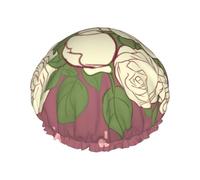 Cuffia da doccia stampata con rosa bianca dell'amore, riutilizzabile, appositamente progettata per i capelli lunghi delle donne, struttura a doppio strato, adatta per il bagno.
