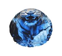 Cuffia da doccia stampata con tigre bianca feroce, riutilizzabile, appositamente progettata per i capelli lunghi delle donne, struttura a doppio strato, adatta per il bagno.