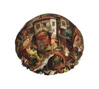 Cuffia da doccia stampata Dream Castle, riutilizzabile, appositamente progettata per i capelli lunghi delle donne, struttura a doppio strato, adatta per il bagno.