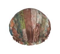 Cuffia da doccia stampata vecchio look con assi resistenti alle intemperie, copertura per capelli a doppio strato per il bagno, copricapo riutilizzabile per capelli lunghi