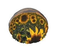 Cuffia da doccia taglia unica per donne e uomini, a doppio strato con stampa di girasoli e luce solare, cuffia da bagno per salone da doccia e accessorio da viaggio