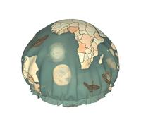 Cuffia da doccia taglia unica per donne e uomini, a doppio strato, con stampa retrò con mappa del mondo, cuffia per capelli da salone, cuffia da doccia e accessorio da viaggio
