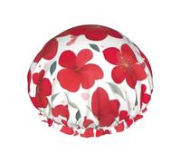 Cuffia da doccia taglia unica per donne e uomini, a doppio strato, per San Valentino, con stampa di cuori rossi e fiori, cuffia per capelli da salone e accessorio da viaggio