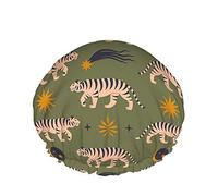 Cuffia da doccia tigre Bella stampa animalier Stile Boho Magia Mistero Luna Foglie floreali Stella Grandi cuffie da doccia Riutilizzabili Doppio strato Doccia Capelli Cuffia da bagno Elegante cuffia