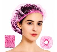 Cuffia da doccia usa e getta, 42 cm, impermeabile, 50 pezzi | Cuffia per capelli spessa, elastica, in plastica, rosa, per donne e uomini, per trattamento dei capelli, capelli lunghi, casa