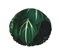 Cuffia da doccia verde con foglie lunghe da donna, a doppio strato, per capelli spessi, riutilizzabili, impermeabili, con fascia elastica, cappello da doccia lavabile, per uomini e donne, salone spa