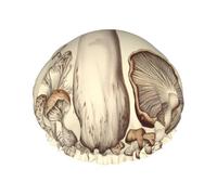 Cuffia da doccia vintage con disegno di funghi per donne e uomini, grande, riutilizzabile, a doppio strato, impermeabile, con fascia elastica, per tutte le acconciature, adatta ai viaggi