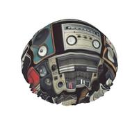 Cuffia da doccia vintage Wall Of Radio Boombox per le donne riutilizzabile a doppio strato cuffia da bagno tappi per capelli fascia elastica impermeabile da donna spa salone doccia cappelli per