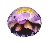 Cuffia da doccia viola con fiori di loto da donna, leggera, riutilizzabile, morbida, impermeabile, a prova di perdite.