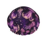 Cuffia da doccia viola stampa medusa cuffia da doccia per donna riutilizzabile impermeabile cuffia per capelli per doccia fascia elastica a doppio strato capelli lunghi tappi da bagno