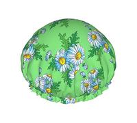 Cuffia da doccia White Daisy Green Leaves Cuffia da bagno Cuffia per capelli impermeabile Cuffia da doccia leggera a doppio strato per donna Uomo Bambini Adolescenti