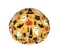 Cuffia da doccia, zucca fantasma di Halloween, da donna, riutilizzabile, impermeabile, cuffia per capelli per doccia, fascia elastica a doppio strato, cuffie da bagno per capelli lunghi