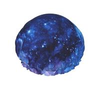 Cuffia da donna con stampa galassia blu, riutilizzabile, impermeabile, a doppio strato, con cinturino elastico, taglia unica