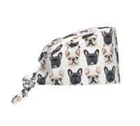 Cuffia da donna e da uomo, comoda, morbida, con bulldog francese, stampa A 1, regolabile, da lavoro, per infermiere, chirurgica, per donne e uomini, con fascia per il sudore, colore nero