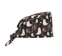 Cuffia da donna e uomo, comoda, morbida, con stampa di fantasma, regolabile, per infermiere, chirurgica, con fascia per il sudore, colore nero