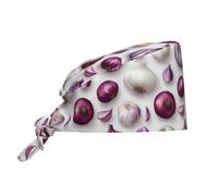 Cuffia da donna e uomo, morbida, comoda, regolabile, con stampa di cipolla bianca e viola, cappello da lavoro, per infermiere, chirurgici, per donne e uomini, con fascia per il sudore