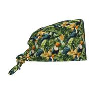 Cuffia da donna e uomo, morbida, comoda, regolabile, con stampa tropicale di tucano, cappello da lavoro, per infermiere, chirurgici, con fascia per il sudore, colore nero