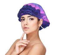 Cuffia da donna in morbido raso, con stampa Mystic Aura, regolabile e traspirante, per capelli lunghi, ideale per andare a letto, cura dei capelli e dormire comodamente, nero, taglia unica
