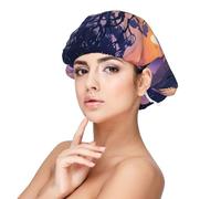 Cuffia da donna in morbido raso, con stampa Mystic Twilight, regolabile e traspirante, per capelli lunghi, ideale per andare a letto, cura dei capelli e dormire comodamente, nero, taglia unica